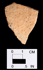 Gravel-tempered, exterior (left) and interior (right), indeteminate vessel. Delaware site 7NC-G-26.